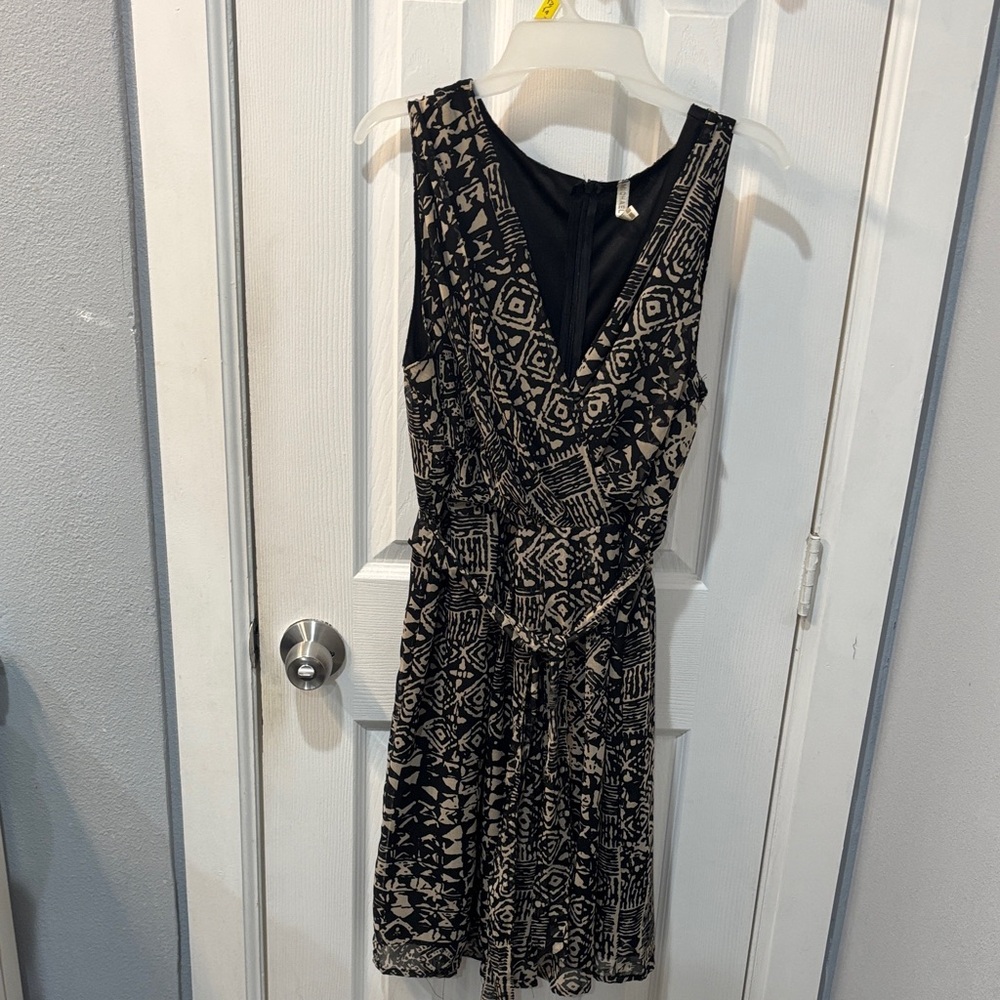 Chic Black and Cream Geometric Mini Dress